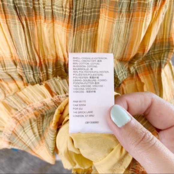 Urban Outfitters | Lorelei Crinkle Cotton Romper Plaid Yellow Orange Green Small - Picture 13 of 16
